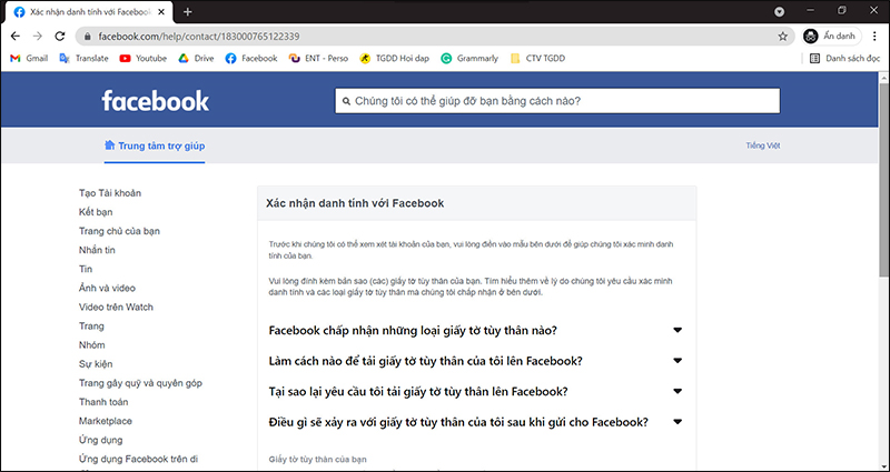 Xác nhận danh tính để khôi phục tài khoản Facebook